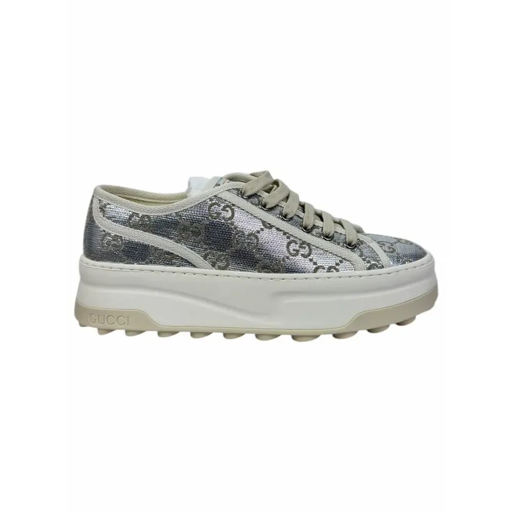 Gucci Tennis 1977 Treck GG Monogram Flatform Sneaker Silver Size 36 - Picture 3 of 13